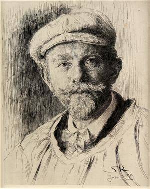 Slutpris för P. S. Krøyer. Selvportræt, radering.